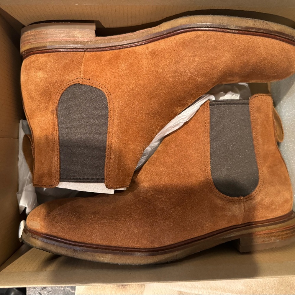 Clark’s suede tan Chelsea boots